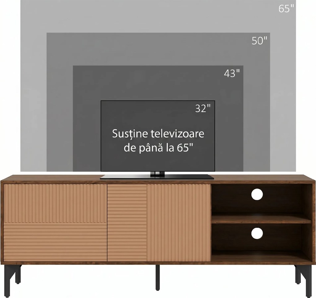 HOMCOM Suport TV Modern cu Rafturi Deschise, pentru Televizoare până la 65", Design Elegant, Maro | Aosom Romania