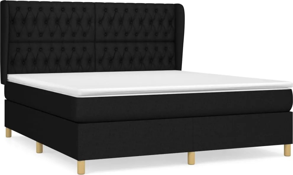 vidaXL Pat box spring cu saltea, negru, 180x200 cm, catifea