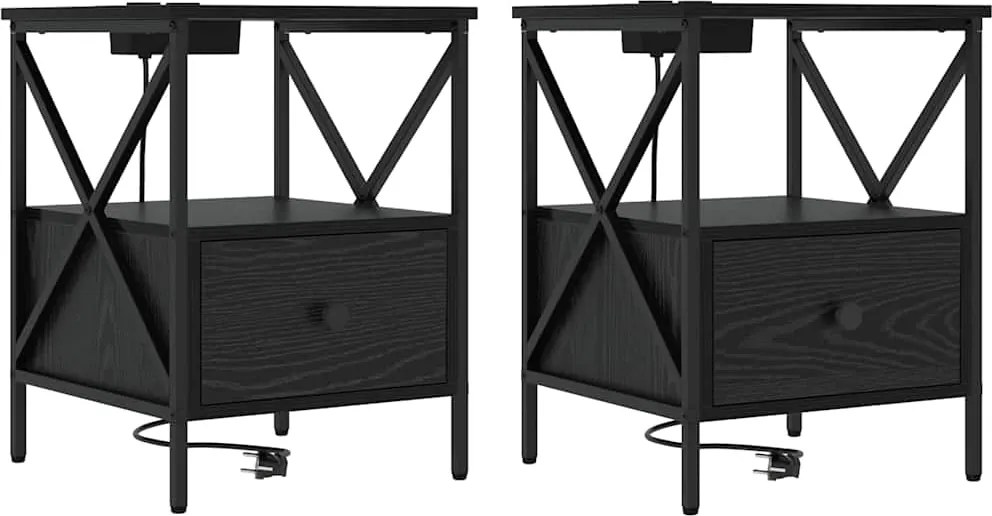 vidaXL Dulap de noapte 2 pcs Stejar Negru 41,5 x 40,5 x 55 cm