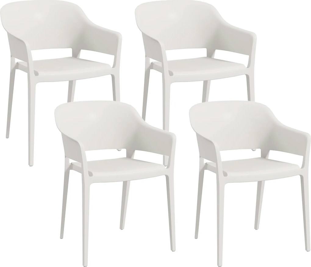 Outsunny Set din 4 Scaune de Grădină, Scaune Stivuibile de Exterior cu Spătar Înalt și Cotiere, 56x54.5x77.5 cm, Alb | Aosom Romania
