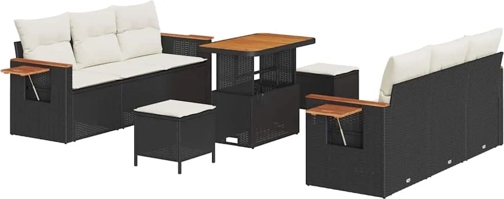 vidaXL Set de canapele pentru grădină 11 pcs Negru și Crem poliratan