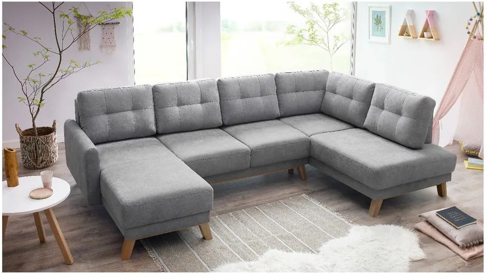 Colțar extensibil cu șezlong pe partea dreaptă Bobochic Paris Balio, gri