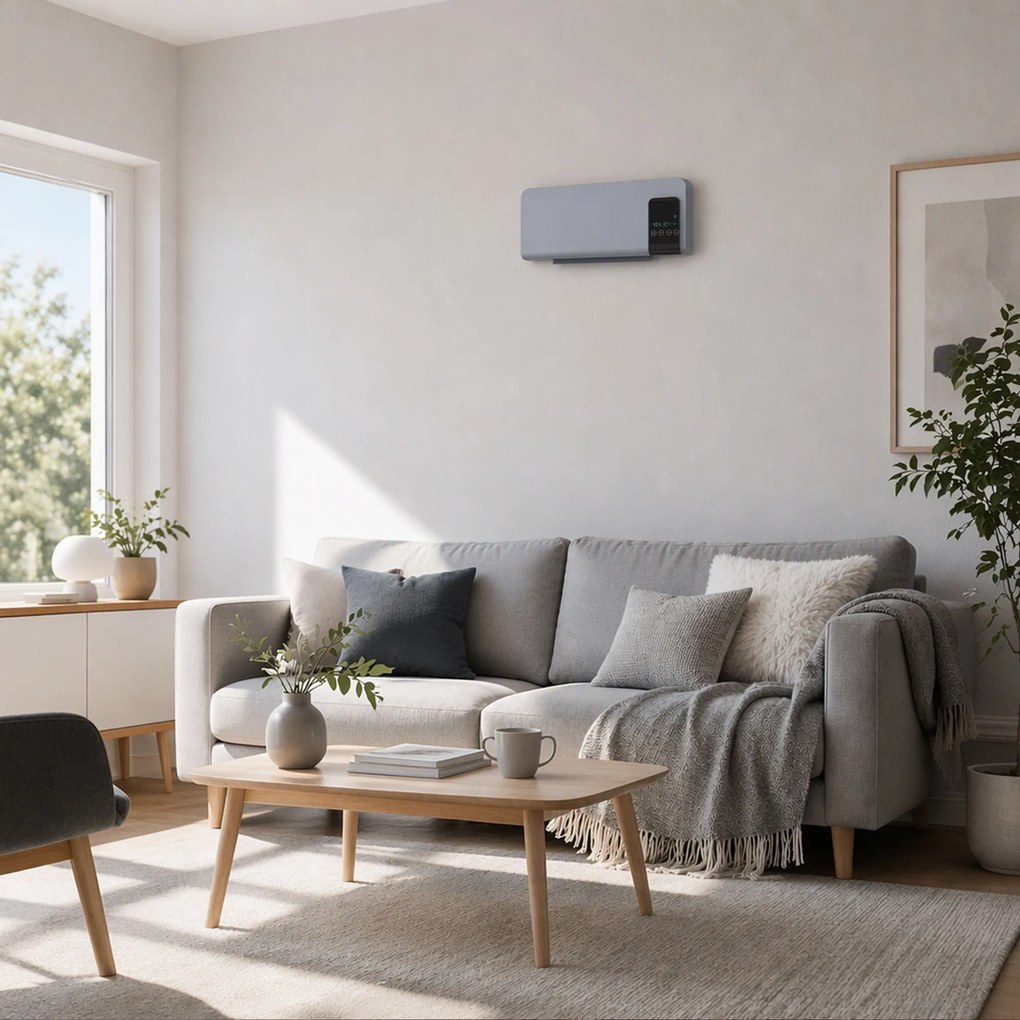HOMCOM Ventilator Termic de Perete cu Temporizator 12h și 2 Moduri Gri | Aosom Romania
