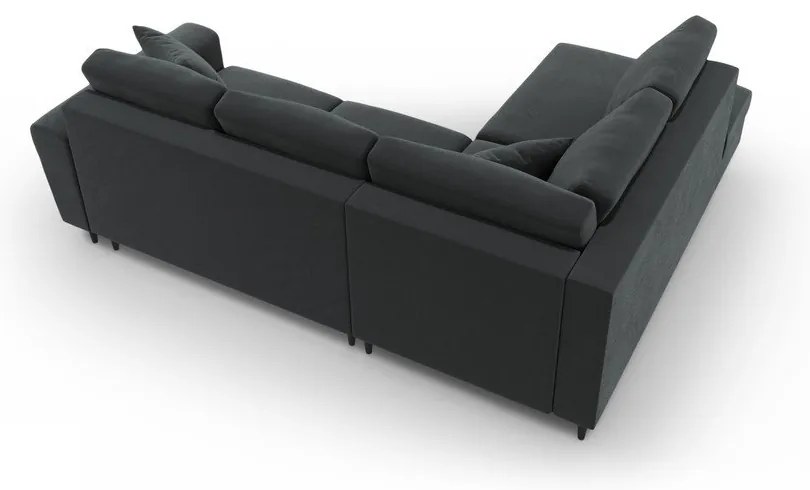 Colțar gri închis extensibil, cu spațiu de depozitare cu tapițerie din catifea (cu colț pe partea stângă-în formă de ”L”) Kyoto – Cosmopolitan Design