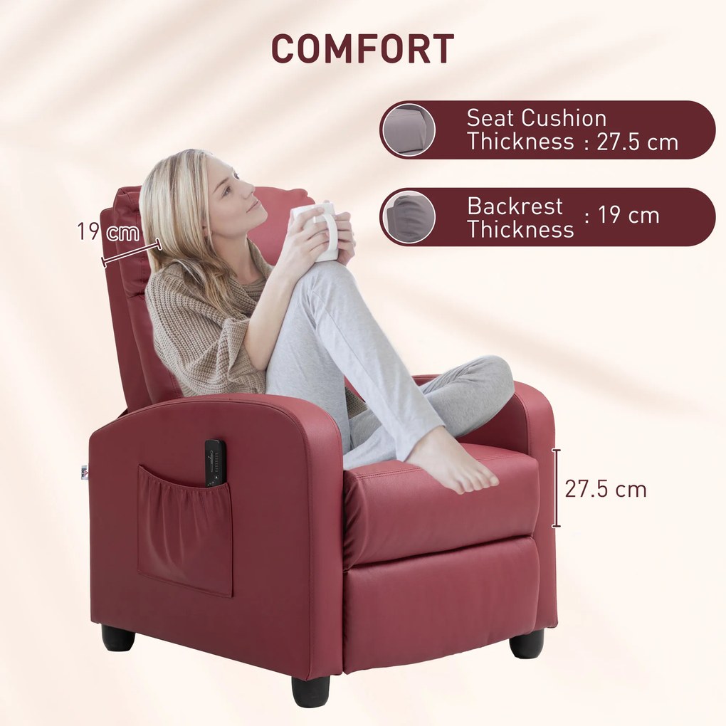 HOMCOM Fotoliu de Masaj cu 8 Moduri, 5 Intensități, Suport pentru Picioare și Telecomandă, 68x88x98 cm, Roșu | Aosom Romania