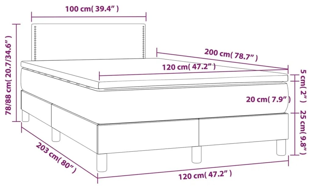 Pat box spring cu saltea, gri inchis, 120x200 cm, textil Morke gra, 120 x 200 cm, Culoare unica si cuie de tapiterie