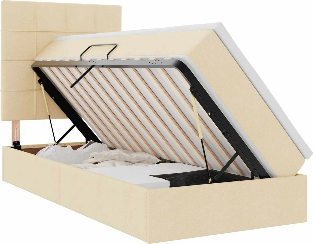 vidaXL Pat cu saltea și LED cu saltea Creme 90 x 200 cm Poliester