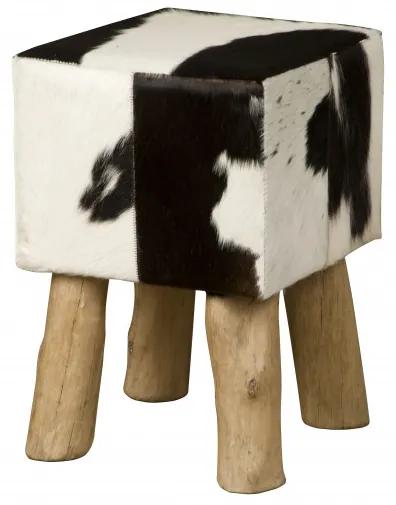 Taburet cubic din piele de vaca Cowhide alb/negru