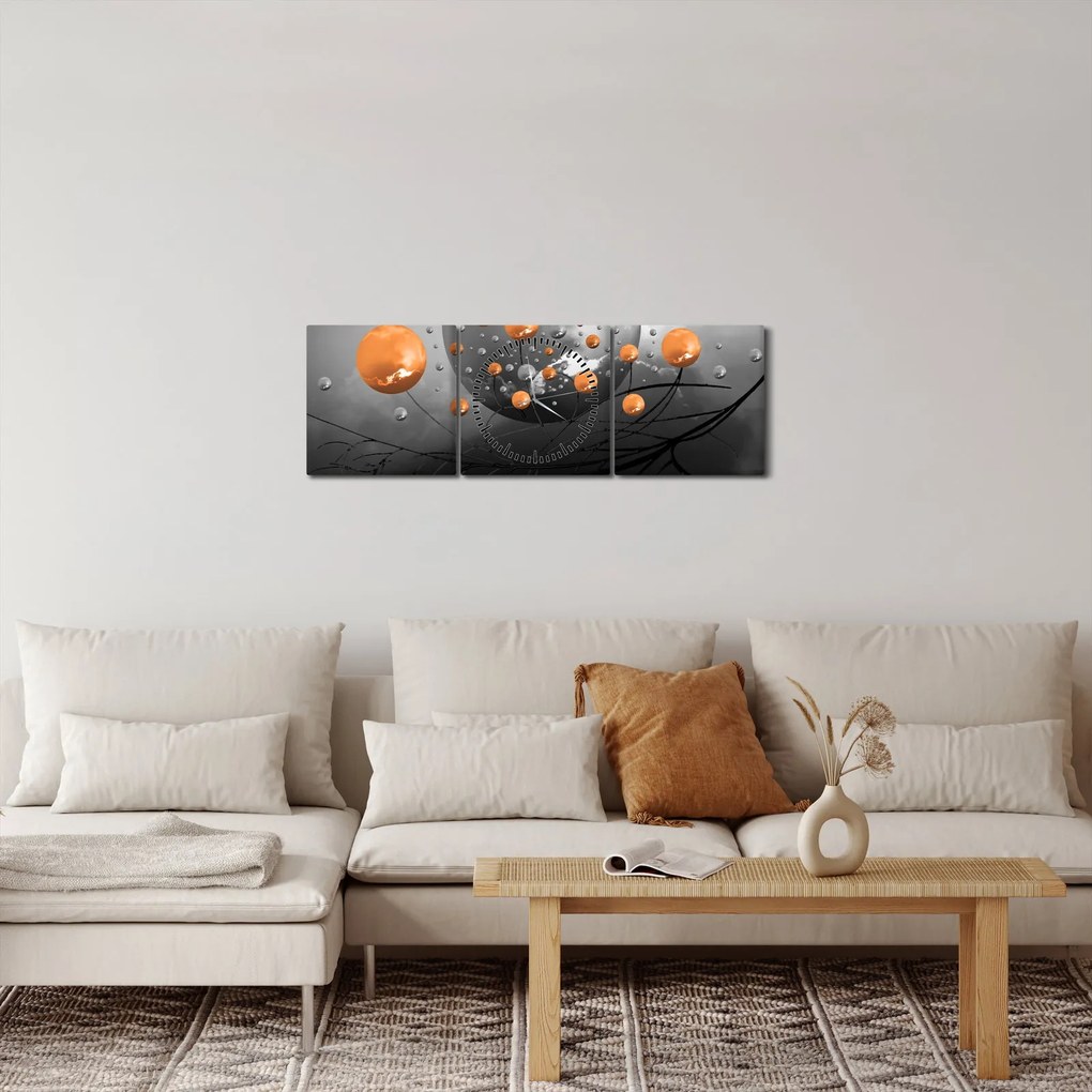 Tabloul cu bile portocalii (cu ceas) (90x30 cm)