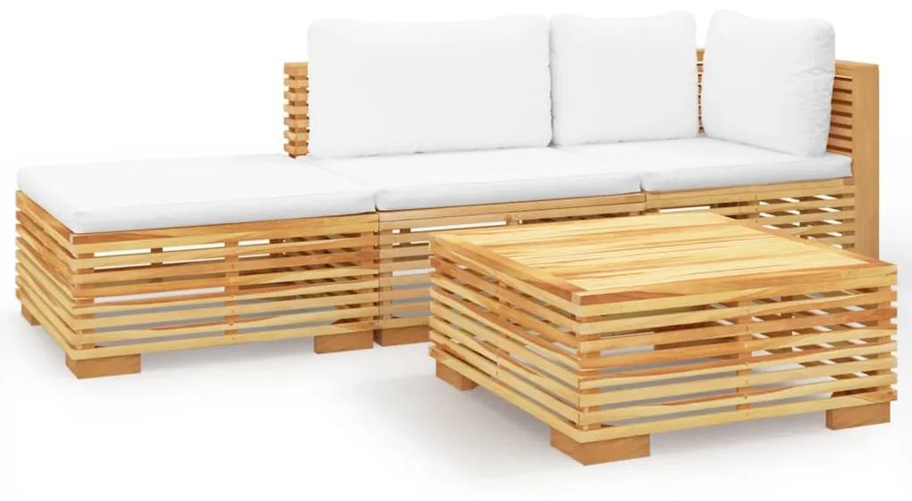 3100911 vidaXL Set mobilier grădină cu perne, 4 piese, lemn masiv de tec