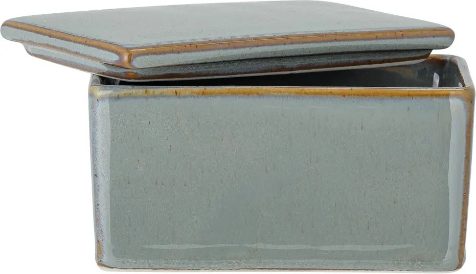Untieră din ceramică verde cu finisaj artizanal și margine maro, cu capac, 7x13x9 cm, "Pixie"
