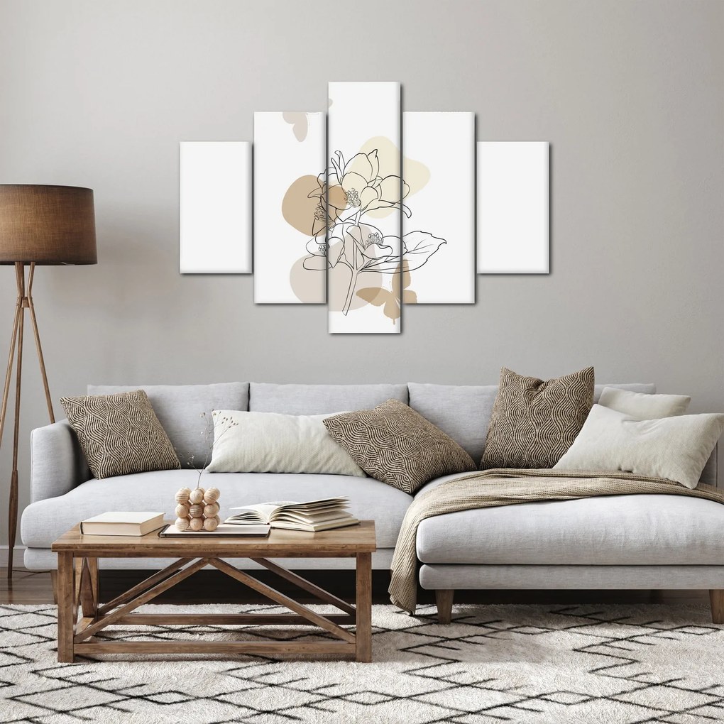 Tablou - Flori bej cu fluture N⁰1 (150x105 cm)