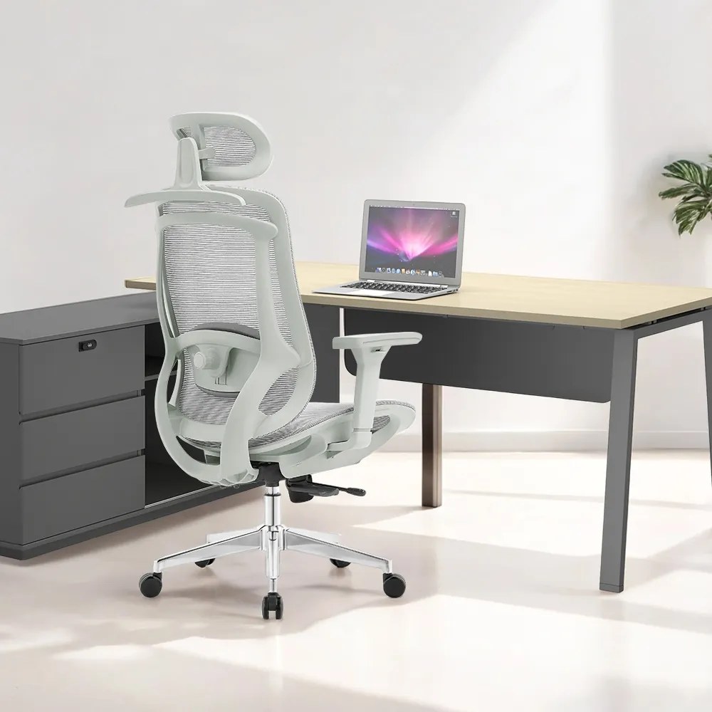ErgoDynamic Icon-HG -Grey White-, scaun de birou, full mesh, sezut translatie 5 cm