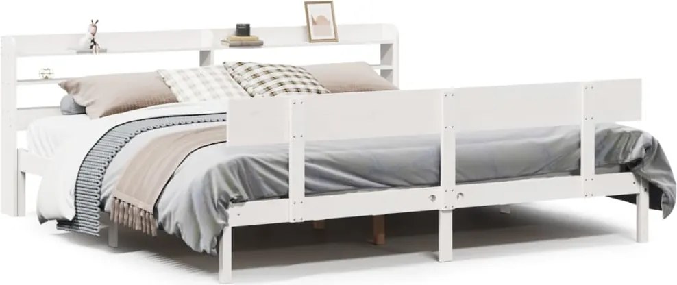 vidaXL Cadru de pat fără saltea, alb, 200x200 cm, lemn masiv pin