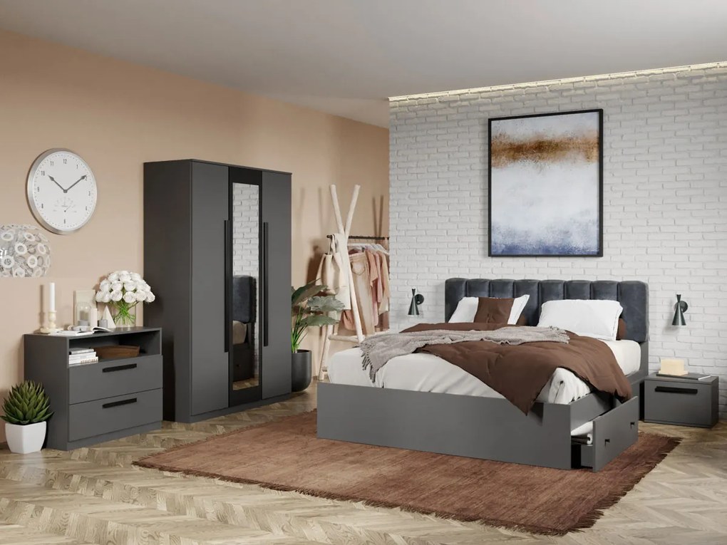 Set mobila dormitor complet Gri Antracit Stone C06