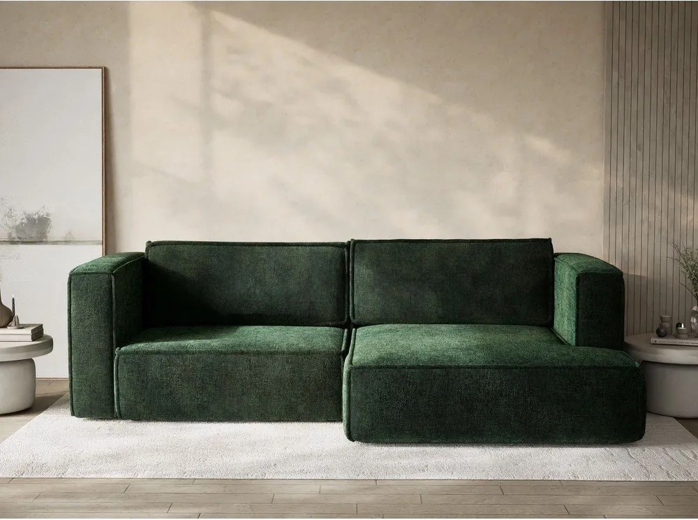 Colțar verde închis extensibil/cu spațiu de depozitare cu tapițerie din chenille (cu colț pe partea dreaptă/cu șezlong) Velto – Maison de Rêve