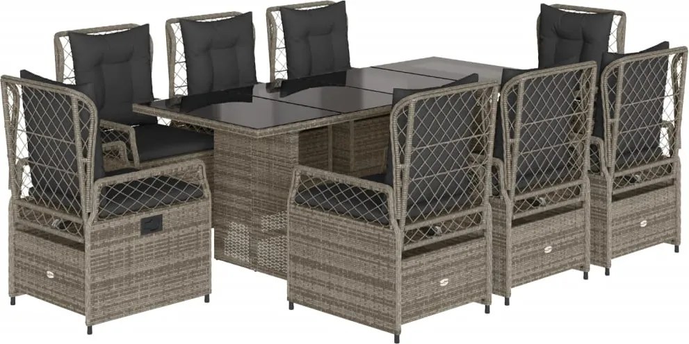 vidaXL Set mobilier grădină cu perne, 9 piese, gri, poliratan