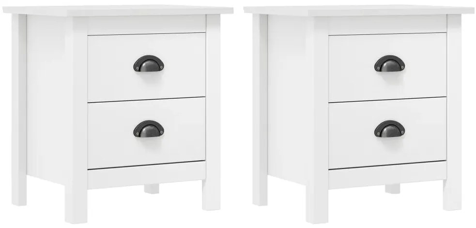 vidaXL Noptieră Hill, 2 buc., alb, 46x35x49,5 cm, lemn masiv pin