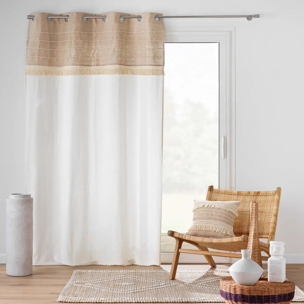 Draperie albă-maro din amestec de iută 140x240 cm Cirrus – douceur d'intérieur