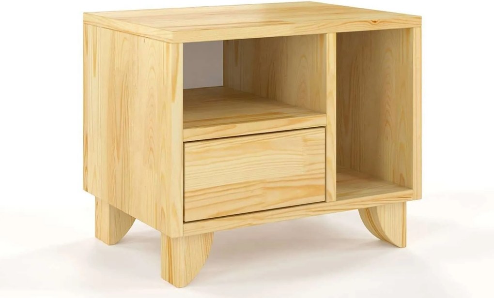 Noptieră lemn masiv TerraCraft 1 Sertar 2 Rafturi Pin, 45 × 35 × 39 cm - Alb Pur