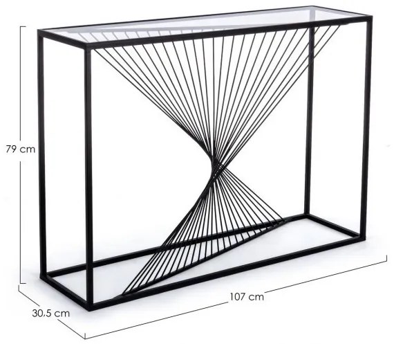 Consola neagra din metal si sticla securizata, 107x30,5x79 cm, Spiral Bizzotto