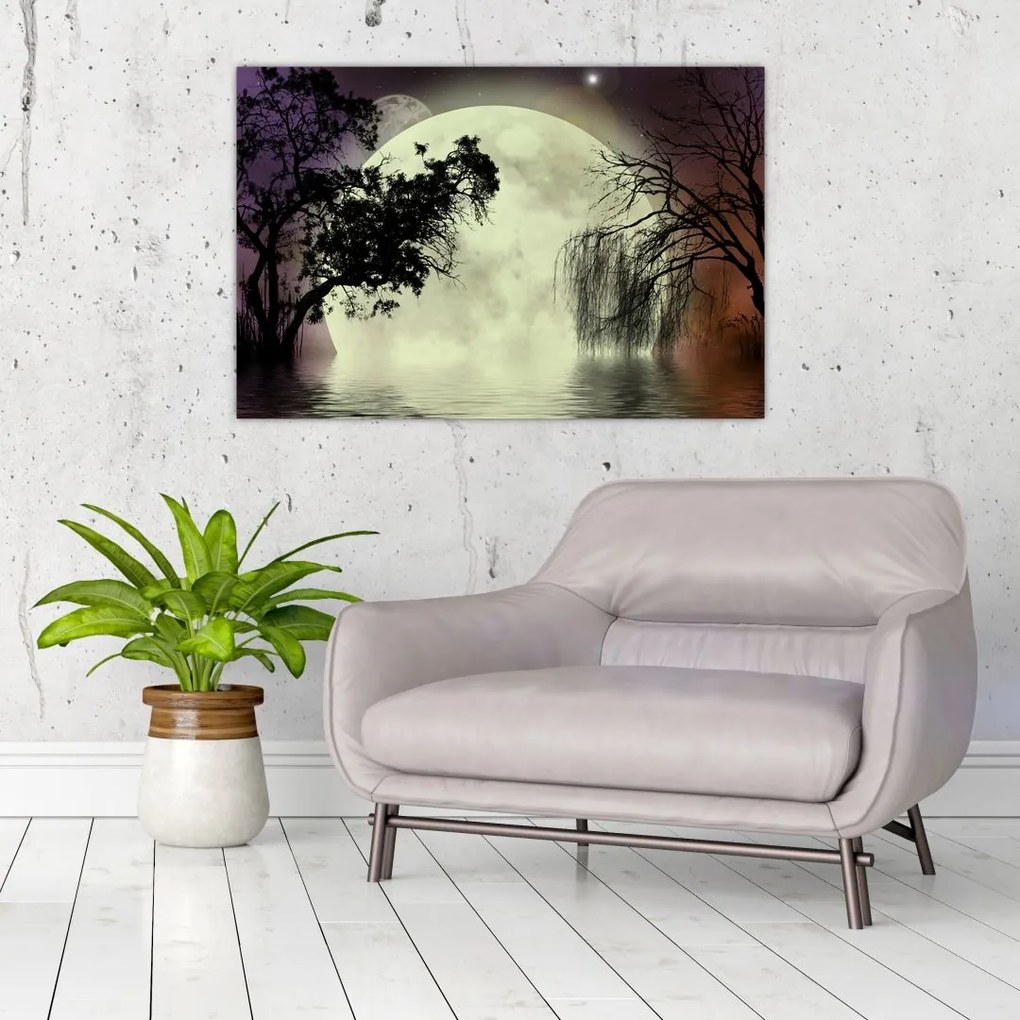 Tablou - Lună plină deasupra apei (90x60 cm)