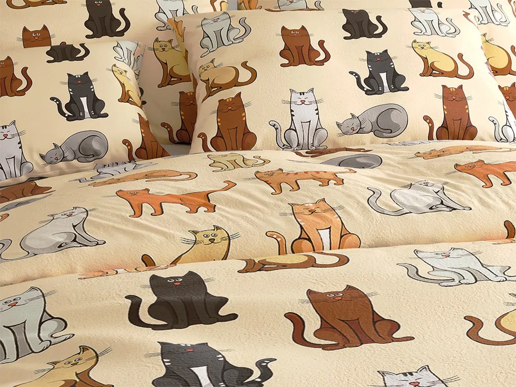 Lenjerie cocolino COLORED CATS crem Dimensiune lenjerie de pat: 2 buc 70 x 90 cm | 200 x 220 cm