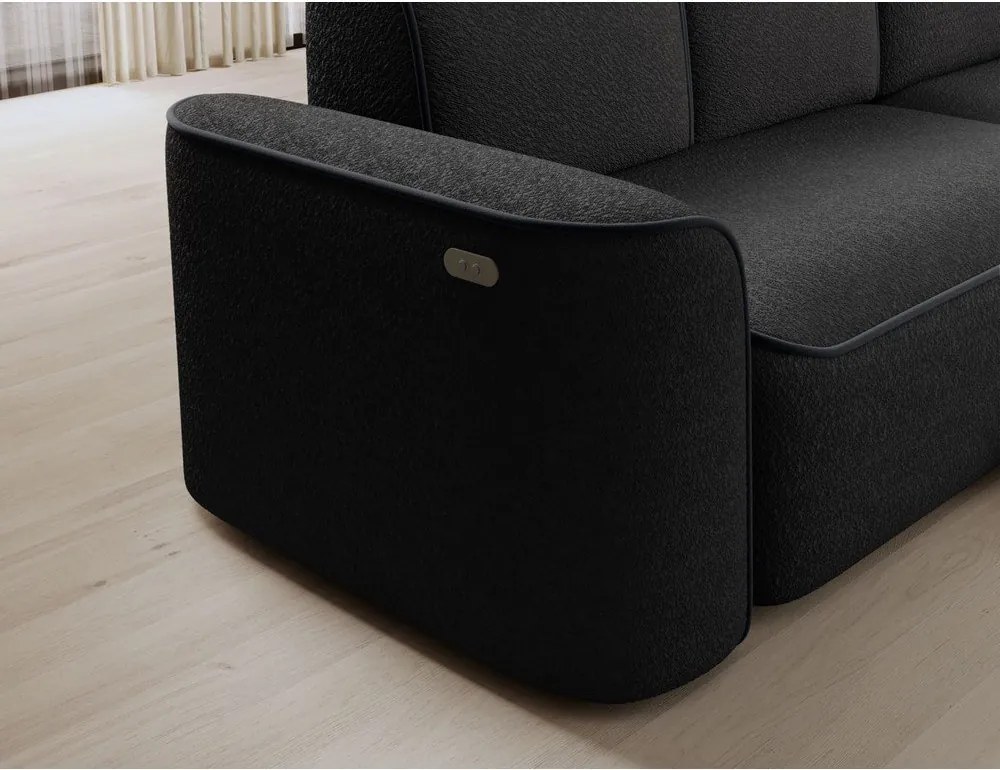 Colțar gri antracit cu tapițerie din țesătură bouclé (cu colț pe partea dreaptă/cu șezlong) Ume – ELTAP