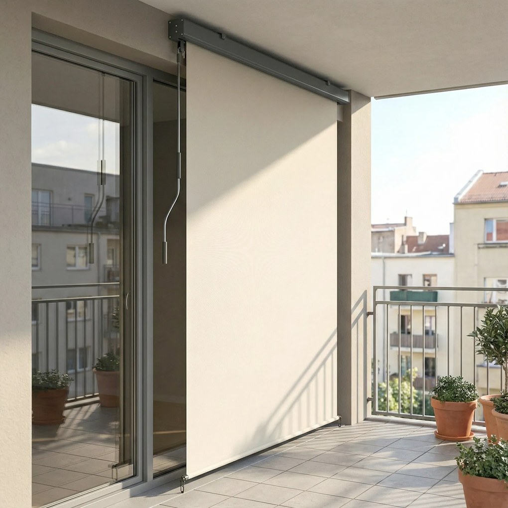 Outsunny Copertină Rulabilă de Exterior Anti-UV cu Carcasă din Aluminiu și Manivelă, Copertină de Soare din Poliester, 250x160 cm, Alb Crem | Aosom Romania