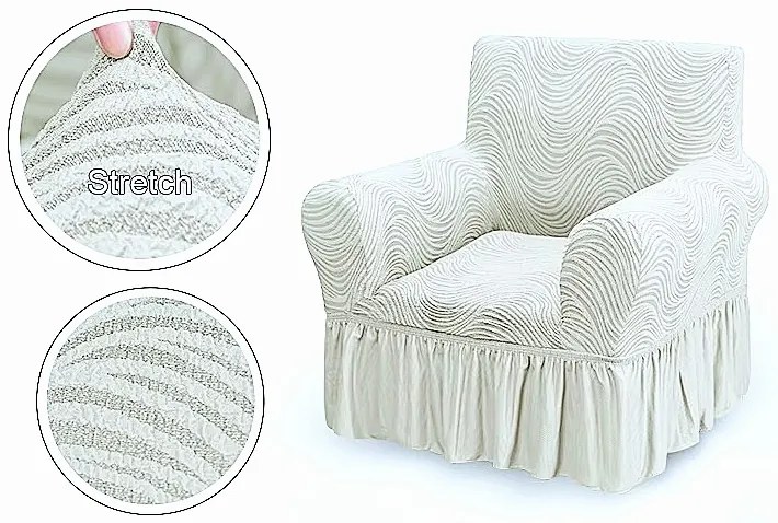 Set huse elastice pentru canapea 3 Locuri si 2 fotolii, cu volanas, model Jacquard Alb in dungi