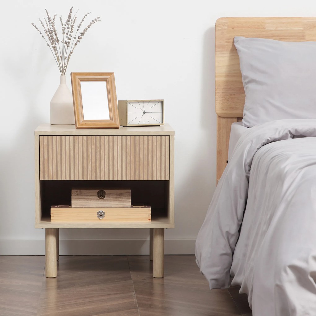 HOMCOM Noptiera moderna Set de 2, noptiere cu polita deschisa, masuta de cafea, dormitor, natural | Aosom Romania
