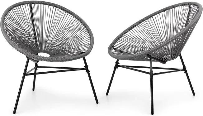 Blumfeldt Las Brisas, set de 2 scaune cu design retro cu ochiuri de 4mm, gri