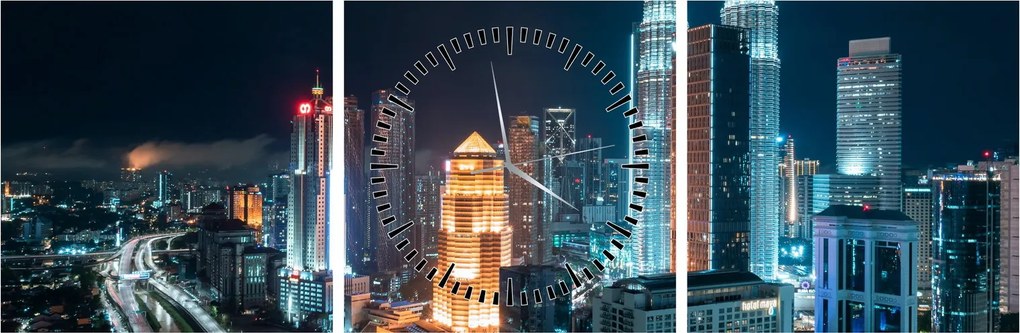 Tablou - Noaptea în Kuala Lumpur (cu ceas) (90x30 cm)
