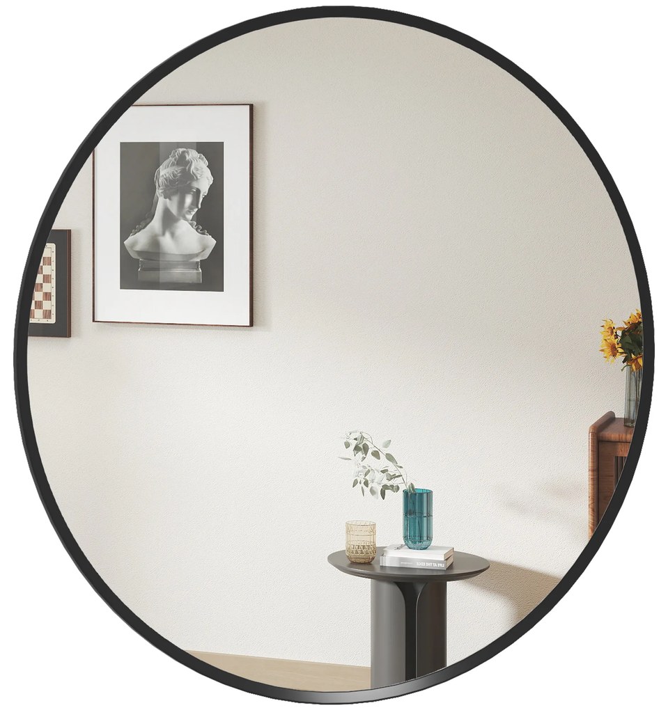 HOMCOM Oglindă de perete, design modern, Φ61 cm, Negru | Aosom Romania