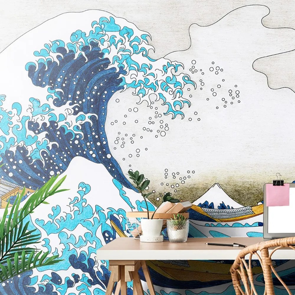Tapet reproducere Marele val din Kanagawa - Katsushika Hokusai