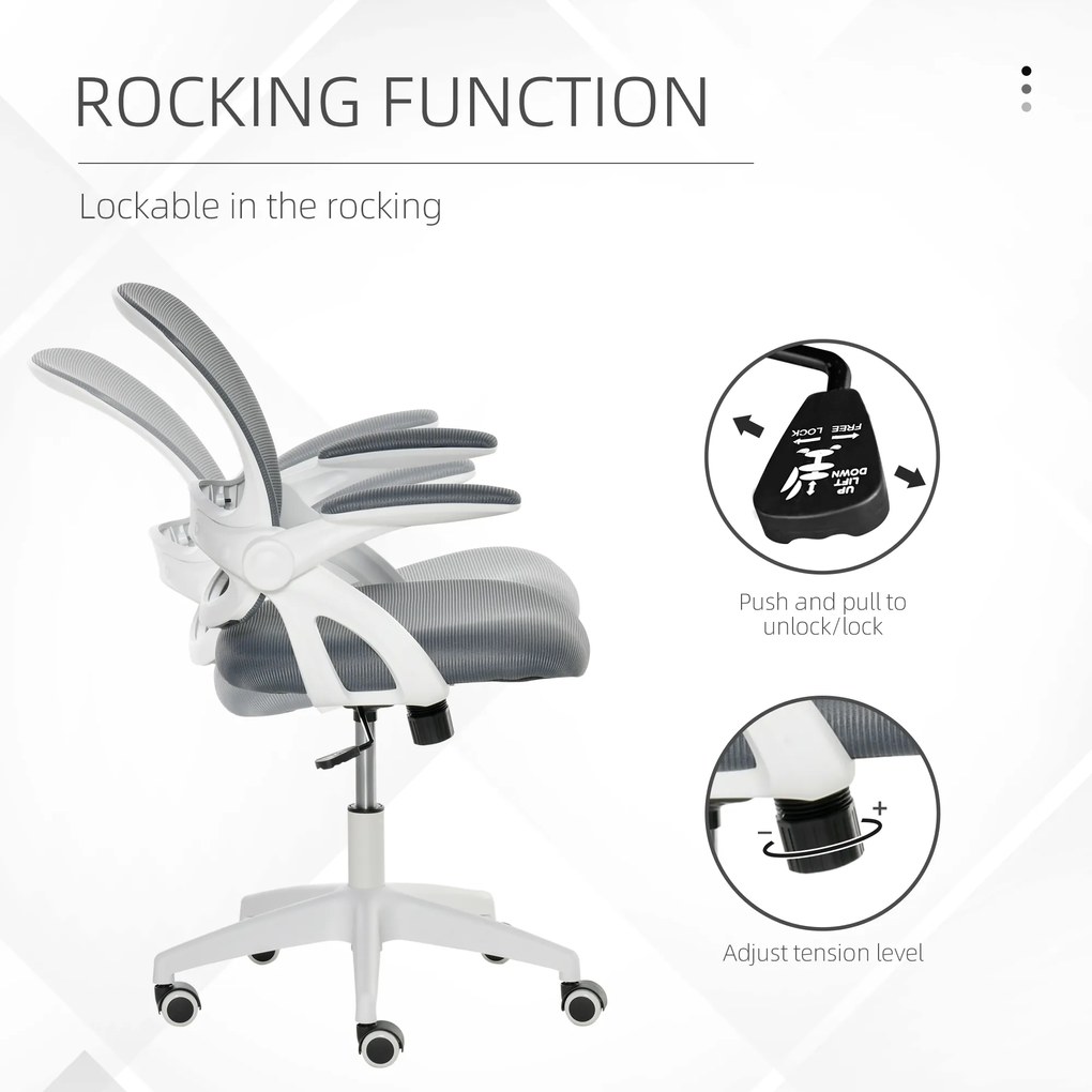 Scaun de Birou Ergonomic Spatar din Plasa si Sezut Capitonat, Inaltime Reglabila, 65.5x61.5x88-97.5cm, Gri Vinsetto | Aosom RO