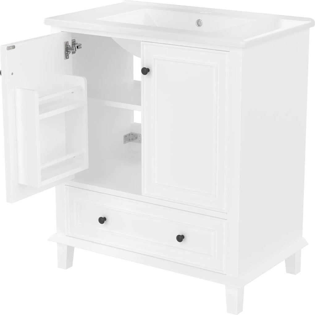 Dulap de baie cu chiuvetă, independent, spațiu mare de depozitare, 76x46x87 cm, Alb