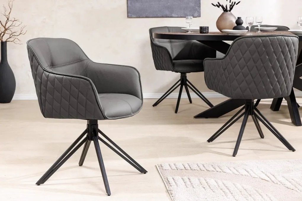 Set 2 scaune Pivotante, Piele Naturala, Gri, Euphoria