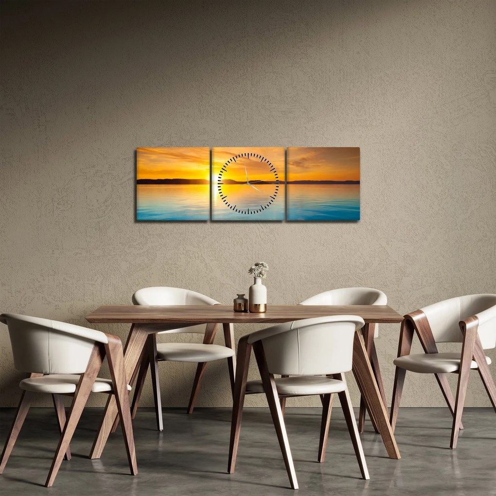 Tablou cu răsărit de soare (cu ceas) (90x30 cm)