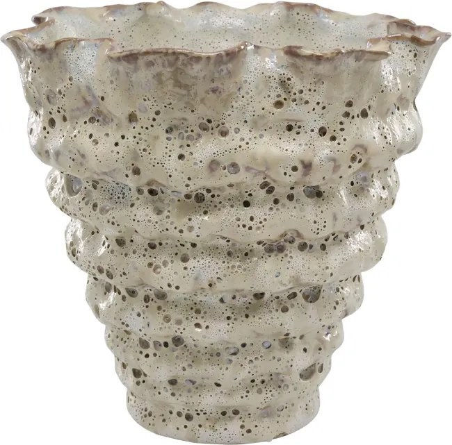 Vază din ceramică crem antichizat cu striații, H21/D21.5 cm