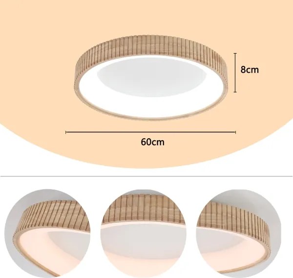 Brilagi - Plafonieră LED FALCON WOOD MODERN, 40W, 230V, Ø 60 cm, cu finisaj lemn