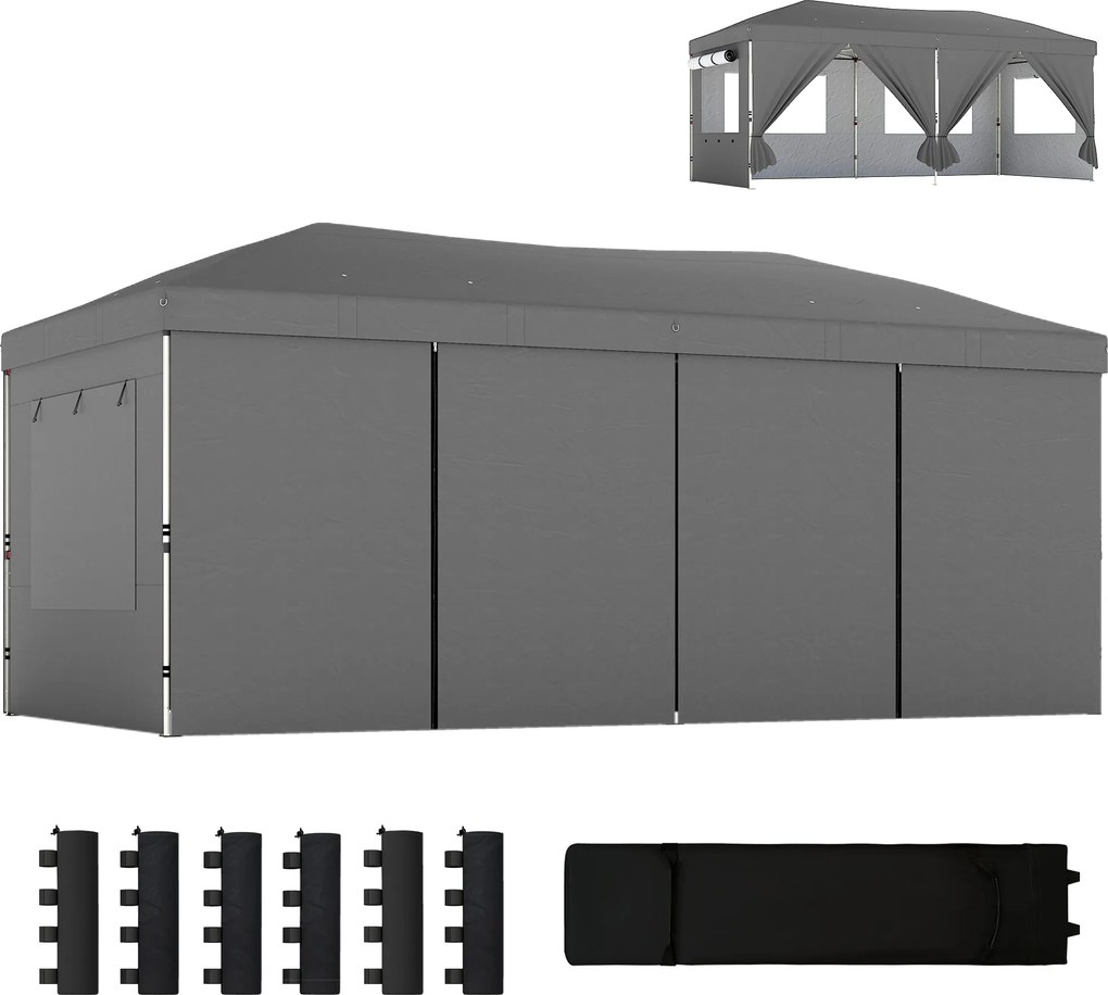 Outsunny Pavilion de grădină 3 x 6 m pop up pavilion pliant reglabil pe înălțime protecție UV50+ montaj ușor gri închis | Aosom Romania