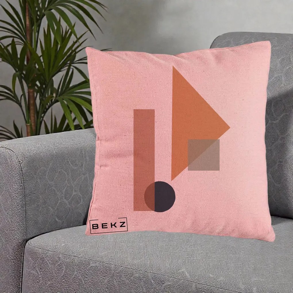 Perna Decorativa Geometric Bauhaus Triunghi, 40x40 cm, Roz, Husa Detasabila, Perna Inclusa, BEKZ®