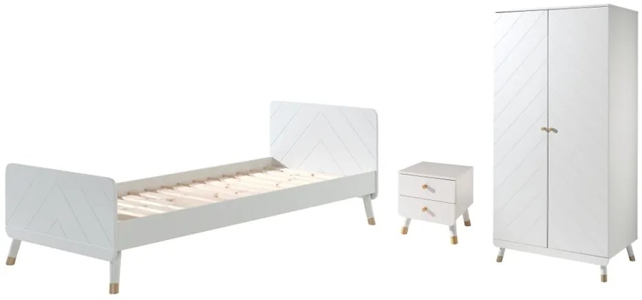 Set Dormitor Complet pentru Copii, 3 Piese, 90x200 cm, Alb Satinat (Pin Masiv și MDF) – Billy – Vipack