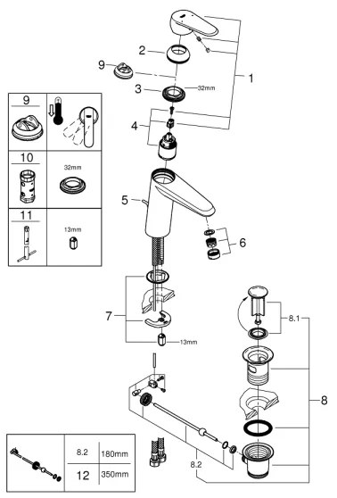 GROHE 23448002 - Baterie pentru lavoar EURODISC COSMOPOLITAN, mărimea M, crom