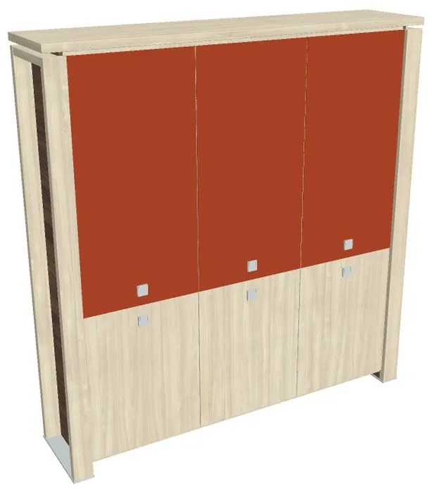 Dulap înalt Verno+ 200 x 46 x 210 cm, uși combinate, salcâm / portocaliu