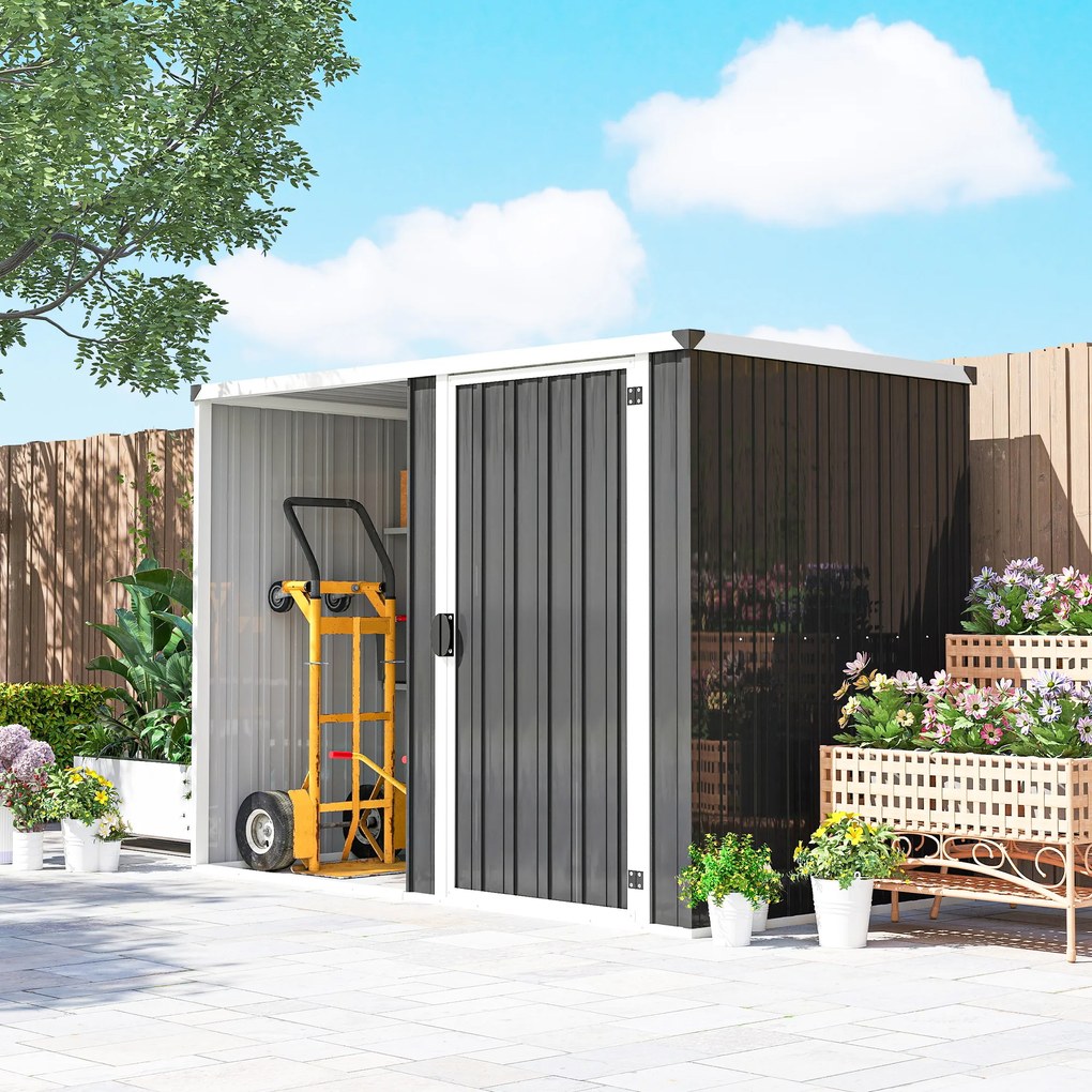 Outsunny Șopron de Grădină din Oțel Galvanizat, Ușă Blocabilă, 231 x 125 x 162 cm, Gri Închis | Aosom Romania