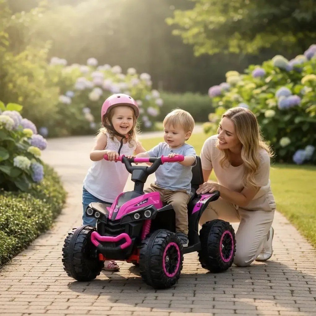 ATV Electric cu acumulator pentru copii NOVOKIDS™ Mini Monster , Lungime 68 cm, 3-6 ani , Max 30 kg , 6V, Roz cu Negru