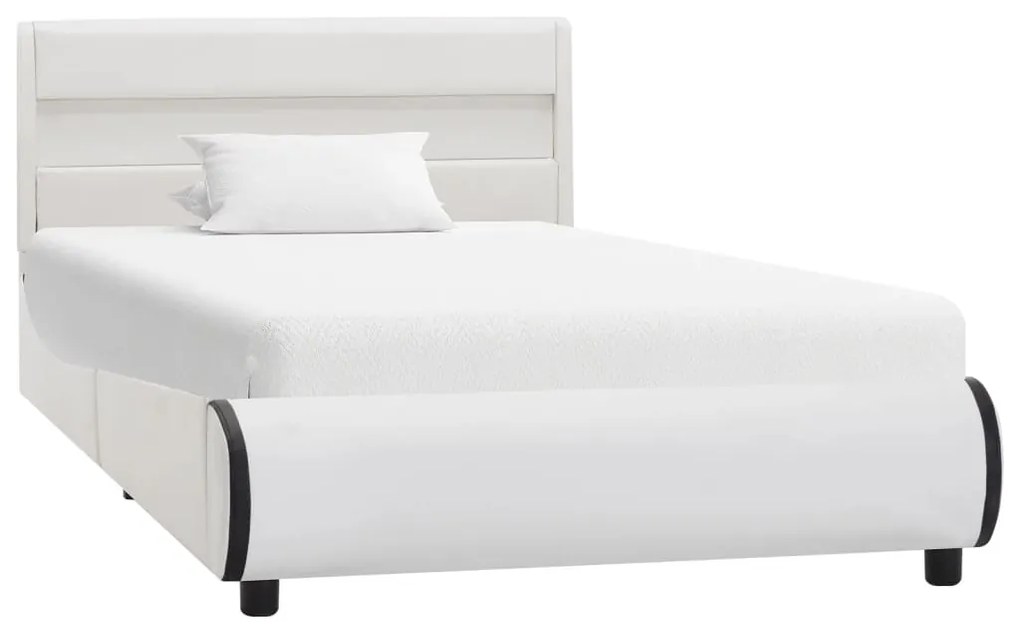 285014 vidaXL Cadru de pat cu LED, alb, 90 x 200 cm, piele ecologică