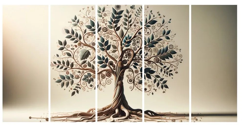 Tablou 5-piese arborele vieții decorativ cu ornamente